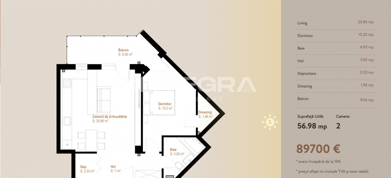 Vand 2 Camere Ideal Credit Ipotecar | Panoramă Superbă | Zona Vivo ( Polus)