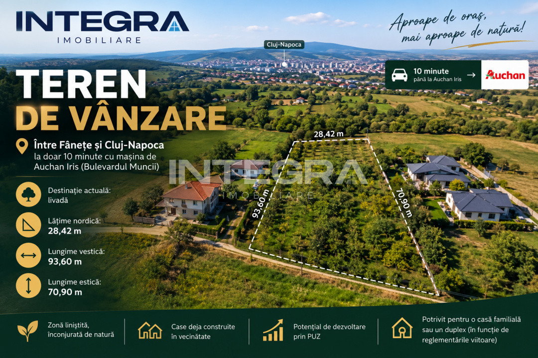 Vand Livada 1033 Mp | Panorama Superba | 10 Minute de Auchan Iris | Cluj Napoca