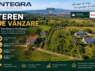 Vand Livada 1033 Mp | Panorama Superba | 10 Minute de Auchan Iris | Cluj Napoca